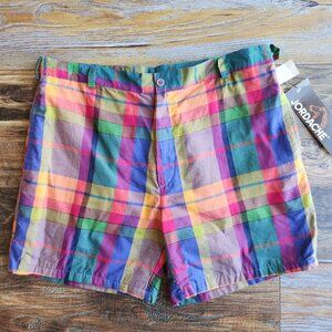 Vintage NWT Jordache 100% Cotton Multicolor Plaid Chino Shorts Zip Pocket